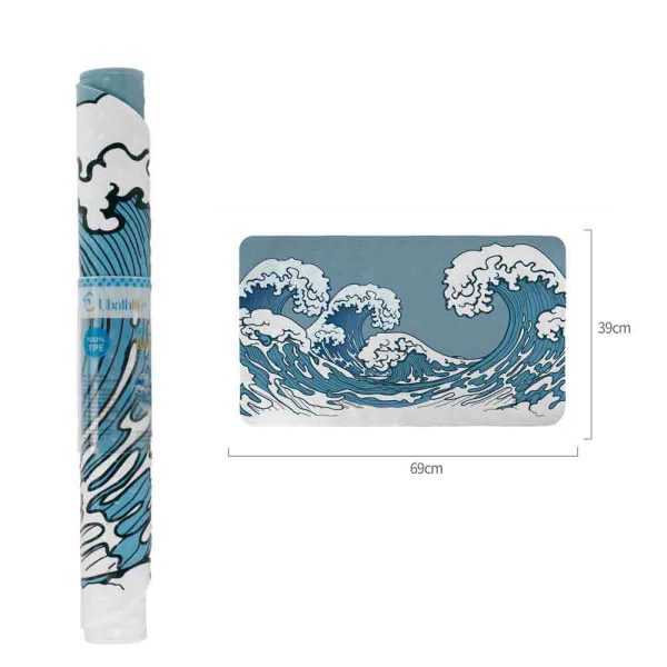 BM0181 Alfombra de baño de 69x39cm antidelizante rectangular estampado - Olas