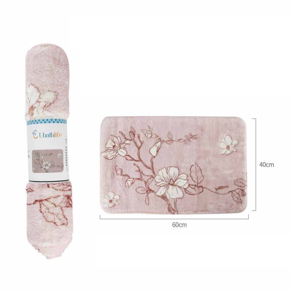 BM0195 Alfombra de baño de 40x60cm de cachemira rectangular estampado - Flores rosa claro