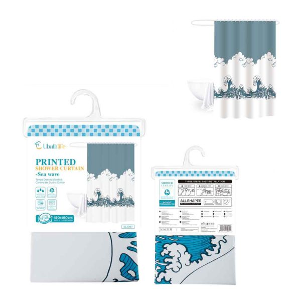 SC1067 Cortina de ducha de 180x180cm de EVA+PE estampado - Olas