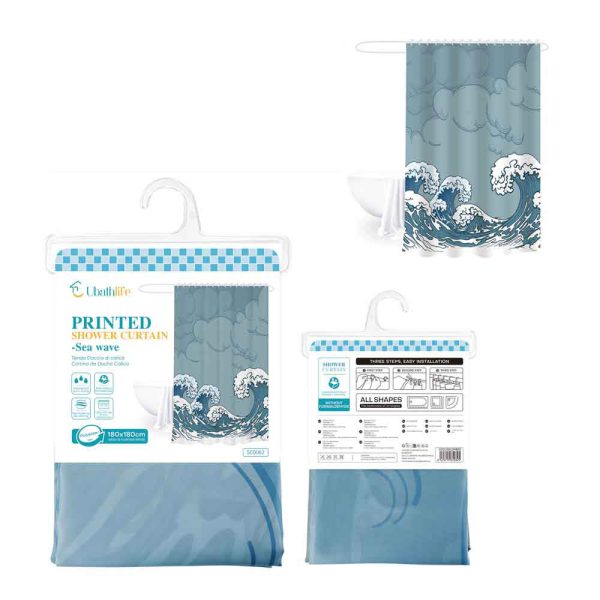 SC0062 Cortina de ducha de 180x180cm de tela estampado - Olas