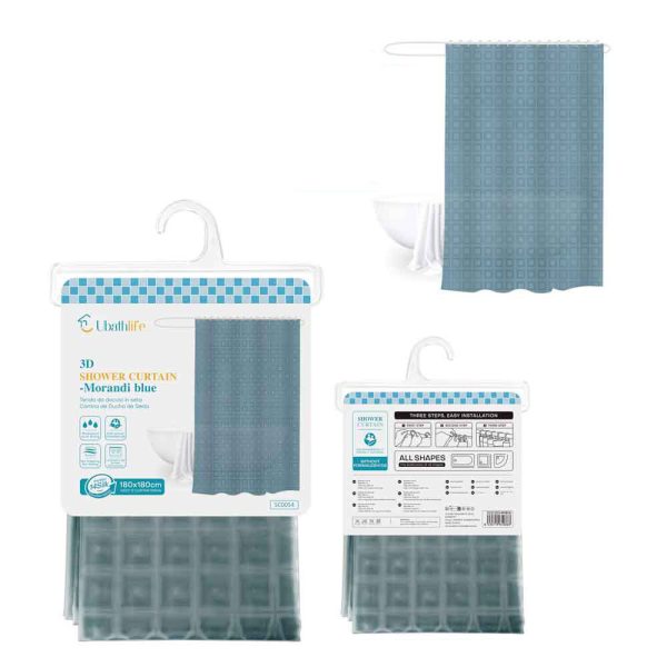 SC0054 Cortina de ducha de 180x180cm de EVA+PE estampado - Azul morandi