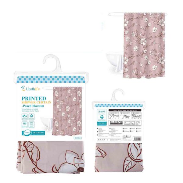 SC0062 Cortina de ducha de 180x180cm de tela estampado - Flores rosa claro