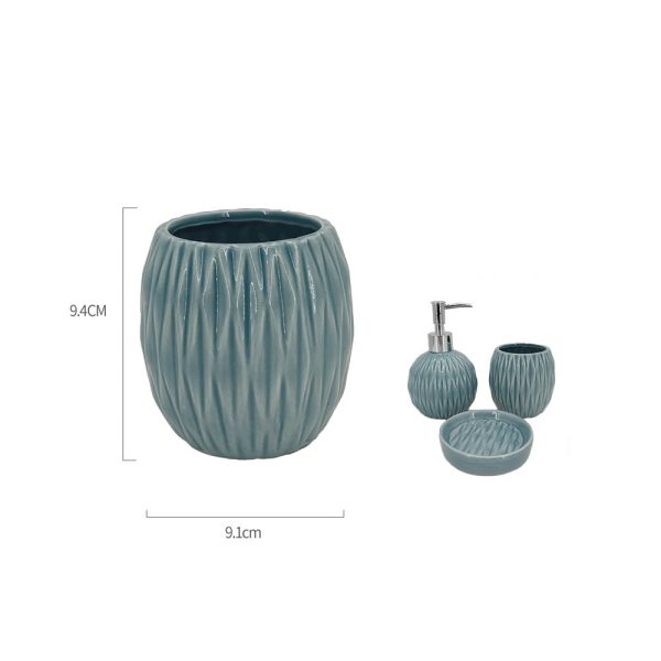 MC1134 Vaso de enjuague bucal de céramica patrón hojas - Azul morandi
