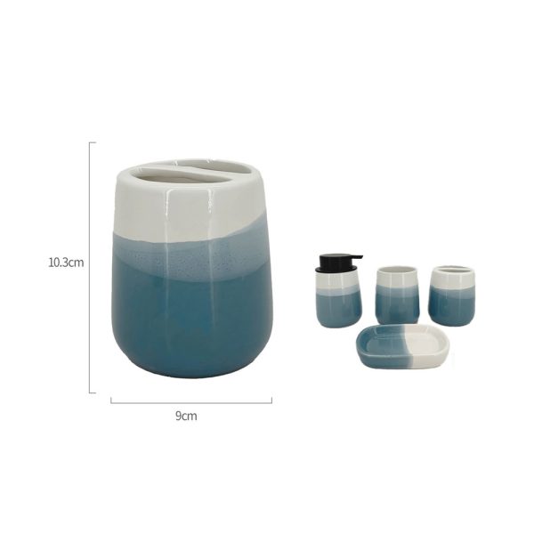 TH1130 Portacepillo de dientes de céramica estampado - Degradado azul y blanco morandi