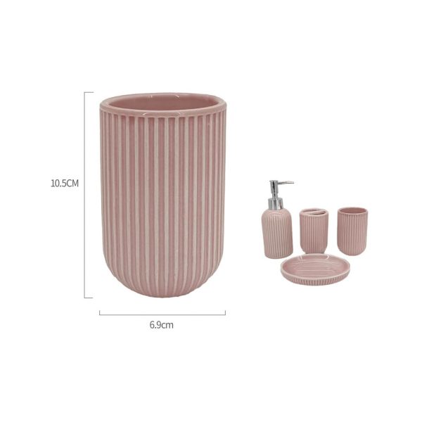 MC1127 Vaso de enjuague bucal de céramica patrón rayas verticales - Rosa